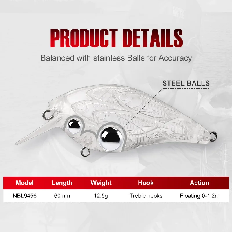 NOEBY Crankbait Señuelos de Pesca 60mm 12,5g sonido flotante Wobblers Jerkbait cebo duro Artificial para lubina, trucha, señuelo de pesca de carpa - imagen 2