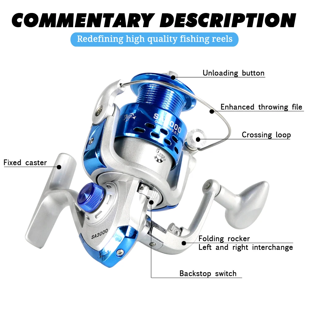 SIECHI-carrete de pesca serie SA 5,2: 1, arrastre máximo 1000-7000, 8KG, sistema de doble rodamiento - imagen 2