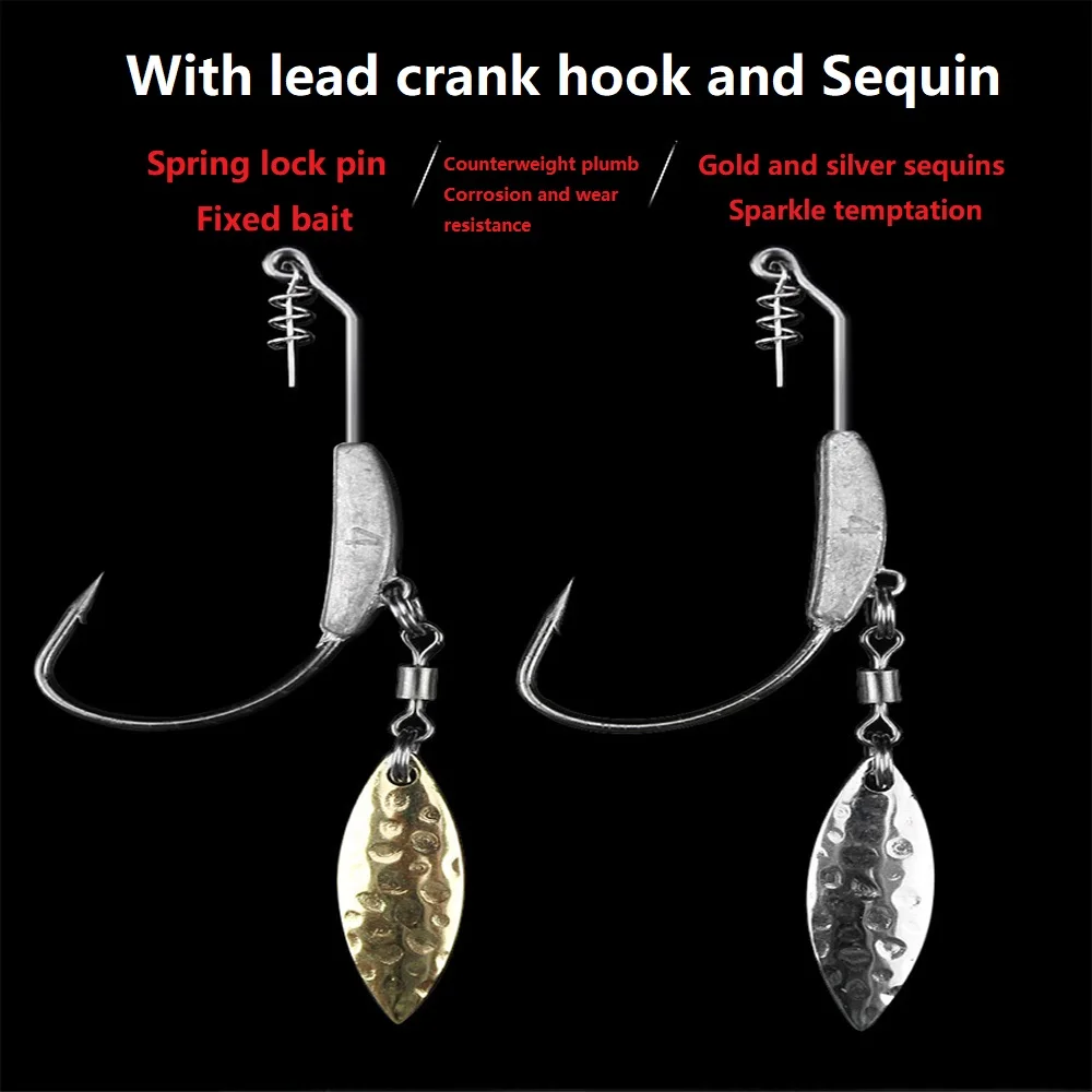 Anzuelos de pesca Offset, 4g, 5g, 7g, manivela con cuchara, cebos blandos, plomo, cuchara de Metal, lentejuelas - imagen 4