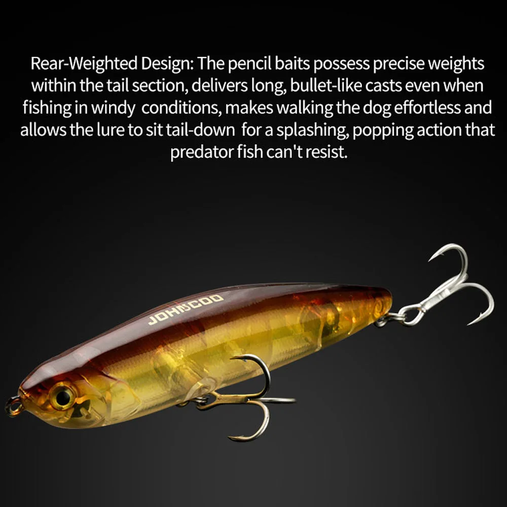 JOHNCOO-Señuelos de Pesca de lápiz Topwater Wobblers 100mm 18g Surface Walk The Dog Bass Pike Sparrow, cebo duro WTD Popper - imagen 5