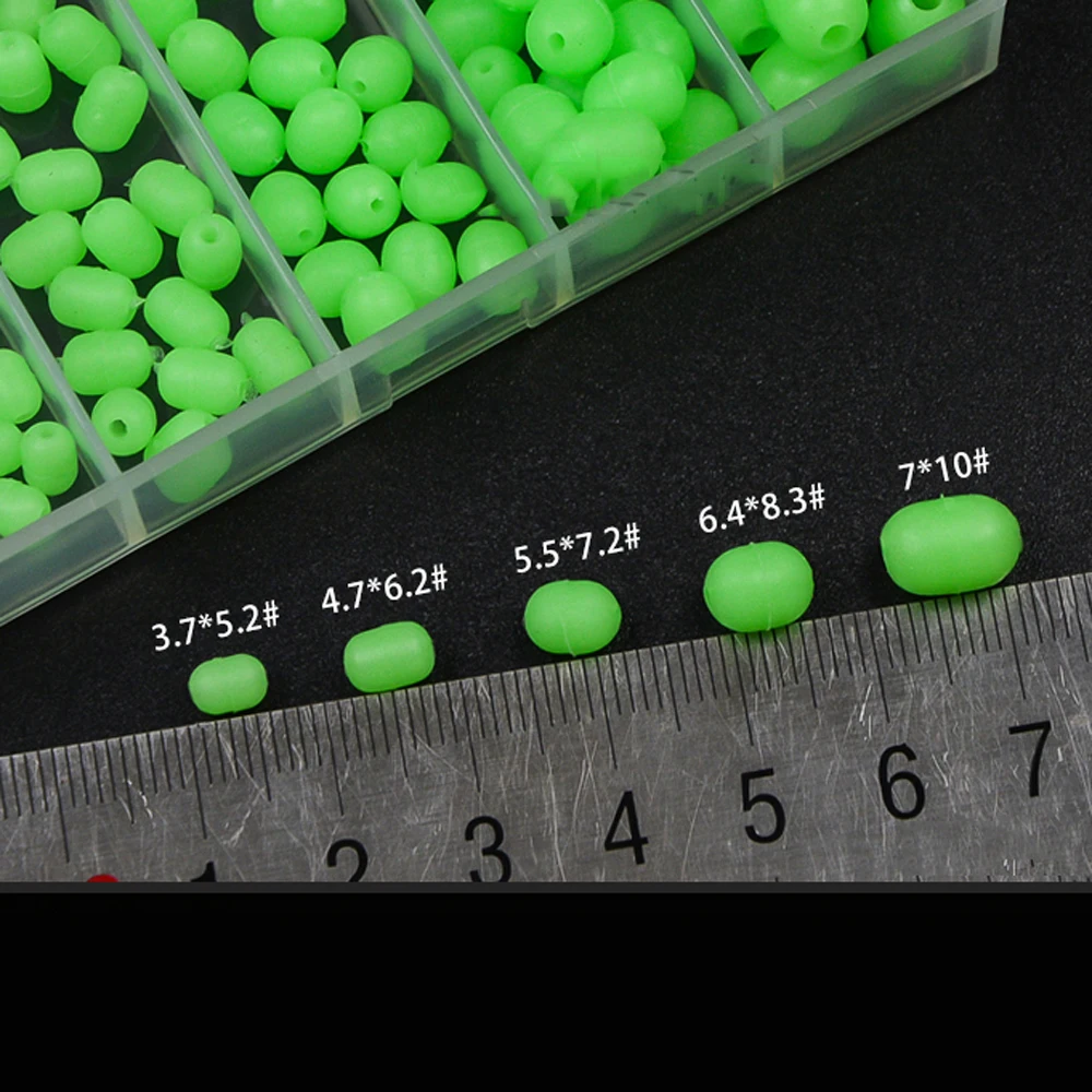 Juego de cuentas de Pesca brillantes de forma ovalada, 100 unids/caja, bolas flotantes de 5 tamaños, aparejo de bolas suaves, luz nocturna de mar, aparejos de Pesca luminosos - imagen 3