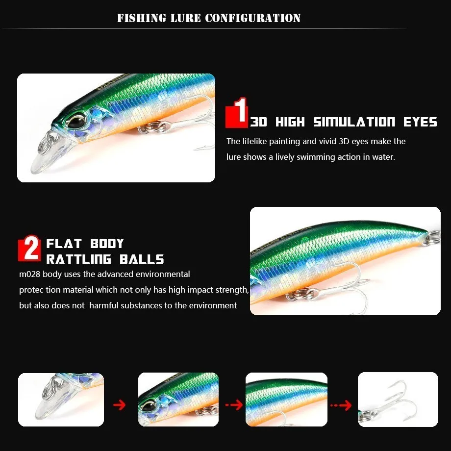 Mini señuelo de pesca crankbaits wobbler, trucha, pececillo, señuelos duros, perca, panfishing, camping al aire libre, cebos de manivela para pesca, 6cm, 5g - imagen 4