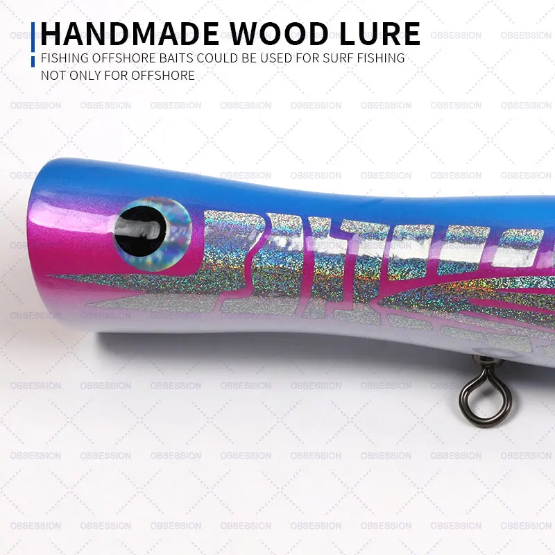 OBSESSION WD116 80g juego grande Trolling madera Popper Casting carpintero señuelo barco de mar Trolling señuelos Topwater cebo de pesca de madera - imagen 5