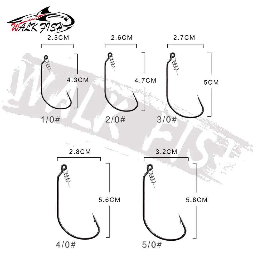 WALK FISH-anzuelos de pesca con bloqueo giratorio, Kit de ganchos de gusano con pasador de centrado para cebos de señuelo suave, 5 tamaños, 20 piezas - imagen 4