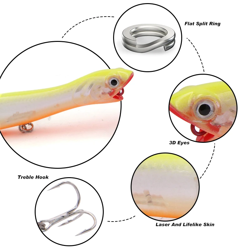 TacklePRO-señuelo de pesca con cabeza de serpiente PO09D, wobblers flotantes de 135mm/106mm, de fundición larga, con anzuelos Mustad - imagen 2