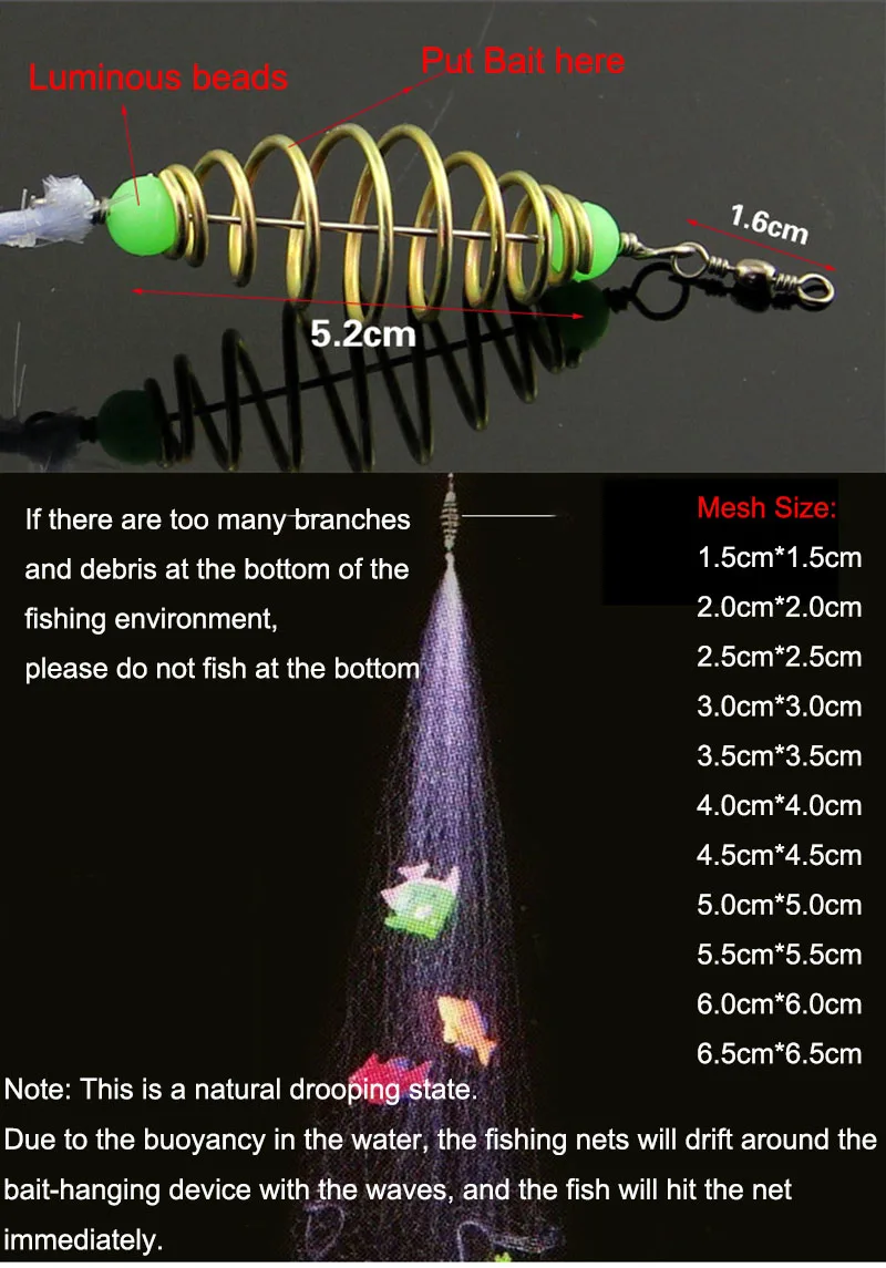 Red de pesca nocturna con cuentas luminiscentes Nylon - imagen 4