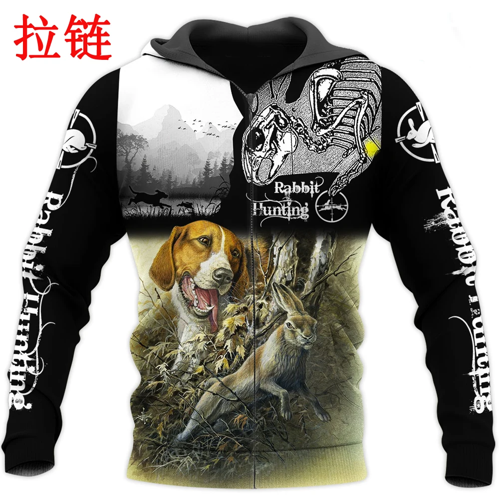 Sudadera con capucha con estampado 3D de animales de caza de conejo, sudadera de otoño Harajuku, ropa de calle, sudaderas con capucha, chaqueta informal Unisex, chándales KJ090 - imagen 3