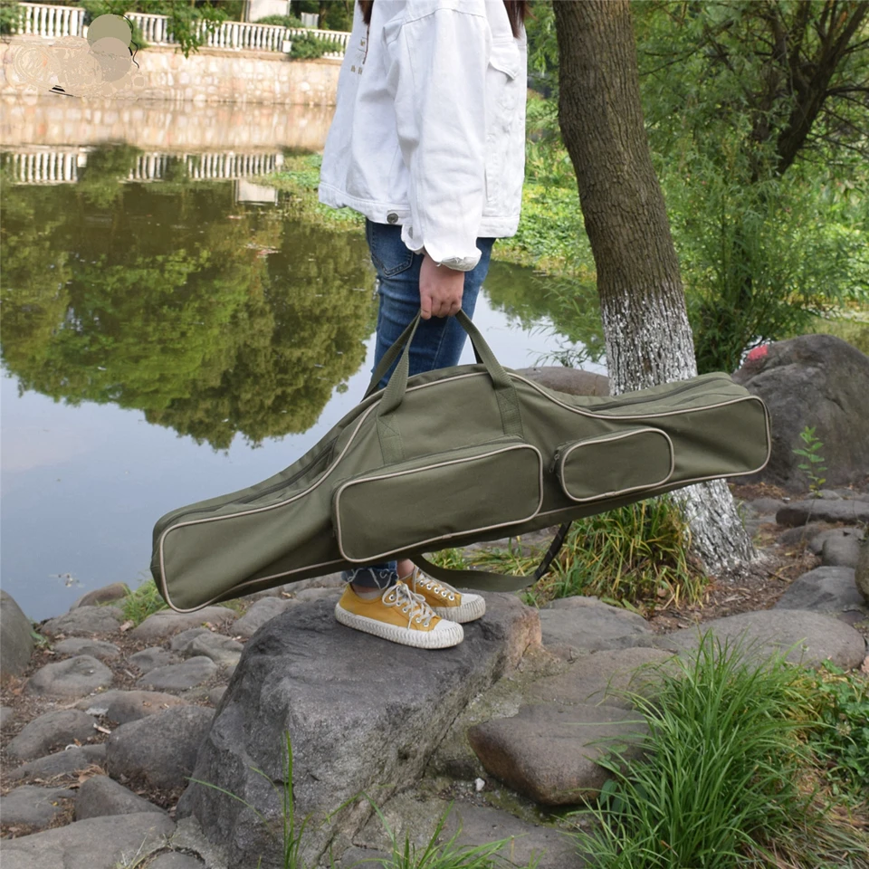 Bolsa de pesca portátil multifunción de gran tamaño, bolsa de lona para caña de pescar de 2 capas, aparejo para caña de pescar - imagen 4