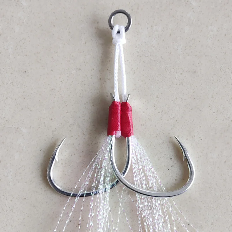 100 pares de anzuelos dobles de acero rico en carbono, placa de hierro chapada en estaño, anzuelo de plomo, señuelo de Pesca de mar de oscilación lenta, accesorio de cebo - imagen 2