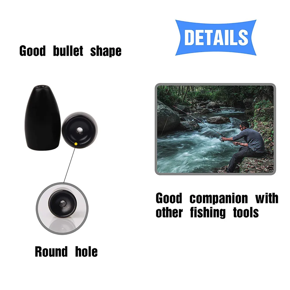 15 Uds. Peso de pesca de tungsteno, pesas de lanzamiento de gusano de bala para pesca de lubina, aparejos de pesca de agua salada de Texas y Carolina - imagen 4