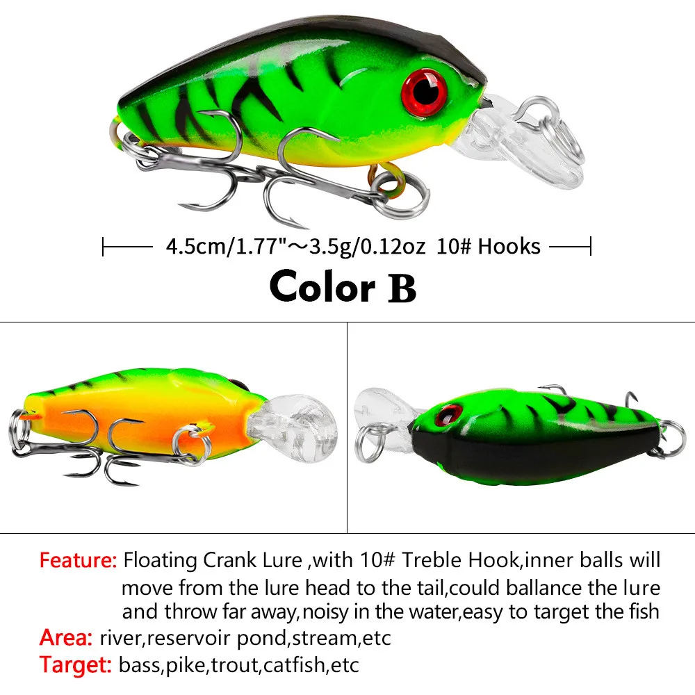 Señuelo de Pesca flotante, anzuelo de plástico duro, Swimbait, carpa, lubina, aparejos de Pesca con gancho 10 #, 45mm, 3,5g, 1 unidad