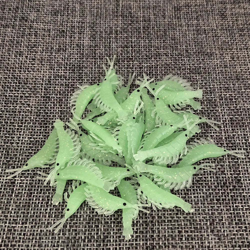 20 unids/lote mini cebos de camarón suaves luminosos de silicona 35mm/0,3g cebo de camarón brillante Artificial sin gancho pesca en el mar pesca de invierno - imagen 5