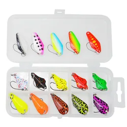 Señuelo de pesca con cucharas, cuchara de Metal, señuelos artificiales, cebo duro de 2-5g, anzuelo individual, juego de 15 piezas, venta