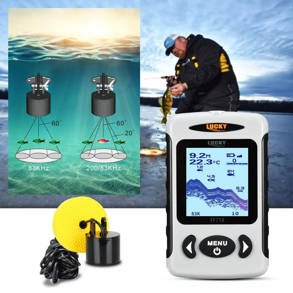LUCKY FF718D-Ice & FF718-Localizador de peces portátil, buscador de peces de 2,2 pulgadas con pantalla LCD, frecuencia de Sonar Dual de 200 M, 100 KHz/83KHz, Detector para pesca en hielo - imagen 4