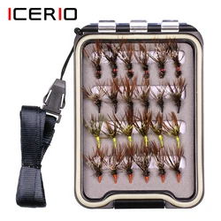 ICERIO-mosca Tenkara con caja impermeable, anzuelo de púas, trucha, señuelo de pesca, 24 unids/caja, 12 #