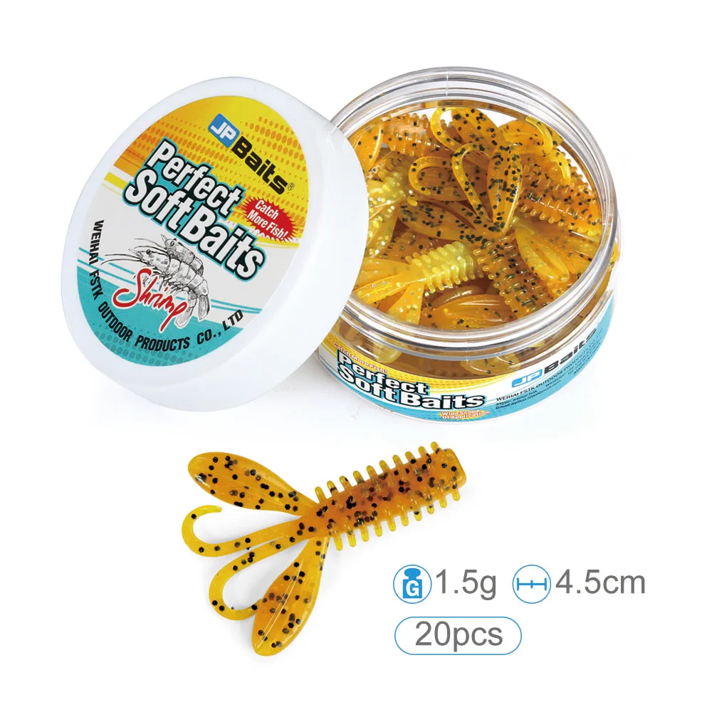 Softbait Wobblers gusano de pesca 4,5 cm 1,5g 20 piezas/tarro de silicona suave señuelo tipo Gamba Jig Wobbler cebo de lubina pesca Artificial - imagen 2