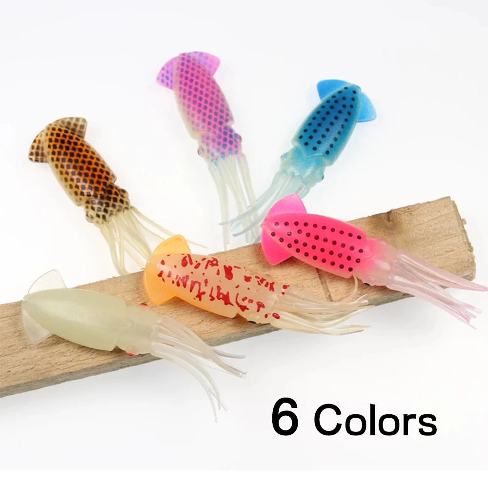 Elllv-anzuelo de calamar luminoso, cebo Artificial de pulpo, faldas suaves para pesca en agua salada, 8cm/5,3g, 3 unids/bolsa, 6 colores - imagen 2