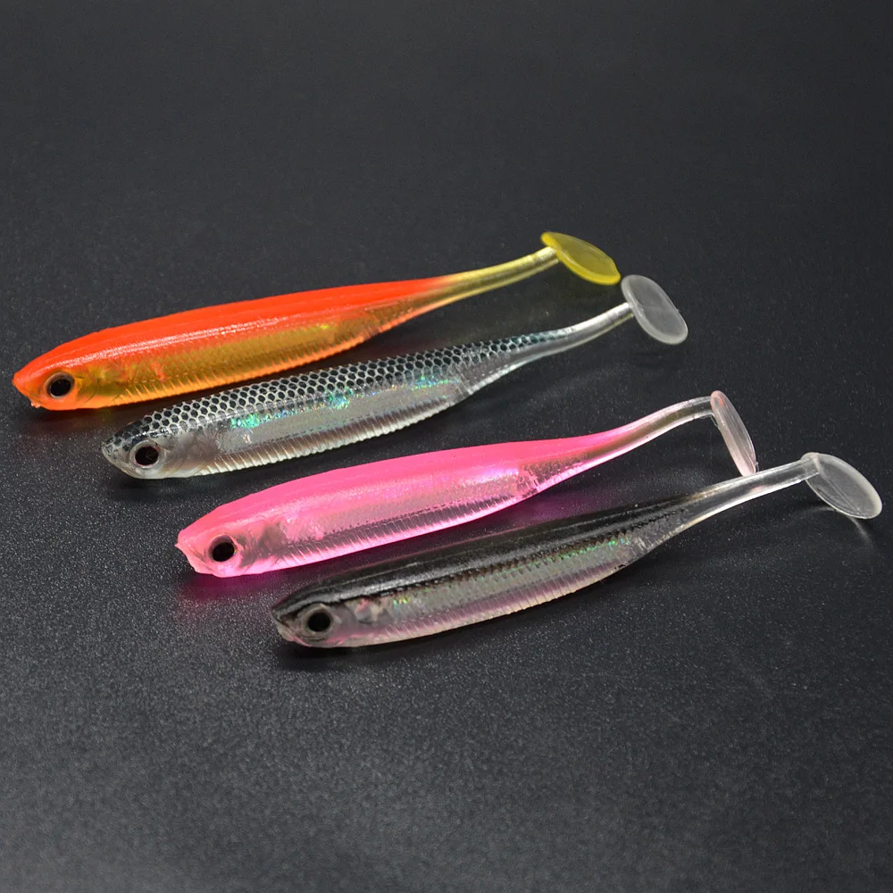 Señuelo de pesca con cola en T, cebo suave de 7,5 cm/2,2g, papel de aluminio para peces arcoíris, tubo de colores, súper PVC, lote de 3 piezas - imagen 3