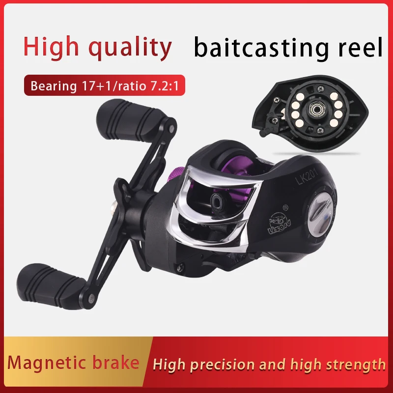 Trand-baitcasting con sistema de freno magnético, resistencia al arrastre de 8kg, 17 + 1 BB 7,2, alta velocidad, negro, morado - imagen 3