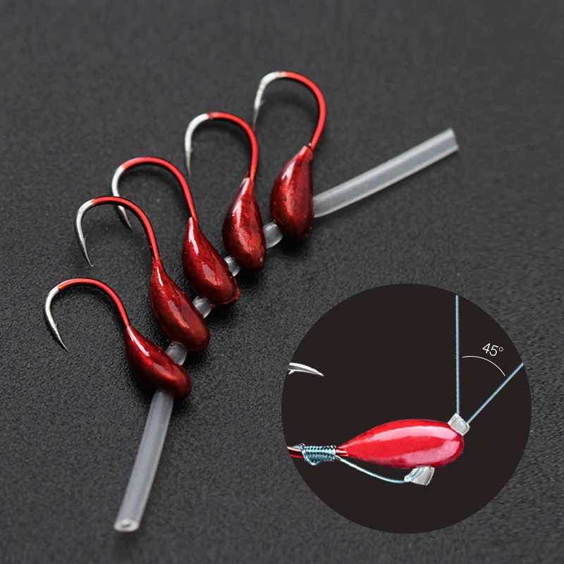 Mosodo-anzuelos de pesca con cabeza de plantilla, 10 piezas, volteados, gusano rojo, señuelo, aparejos de pesca de carpa - imagen 5