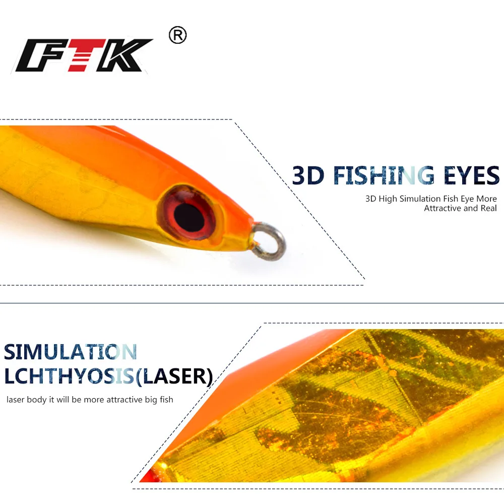 FTK-señuelo de Metal para pesca en el mar, anzuelo de 20g, 30g, ojos 3D, 5,3 cm, 6cm, anzuelo triple - imagen 3