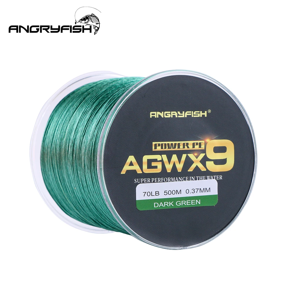 Angryfish-sedal de pesca trenzado de 9 hebras, 500M, línea de PE súper fuerte, pesca trenzada