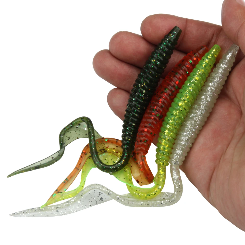 Spinpoler 18cm 13cm señuelo suave cebos de gusano cola larga Flexible 4 colores gusanos de tierra de silicona señuelo de pesca realista 5 unids/pack - imagen 5