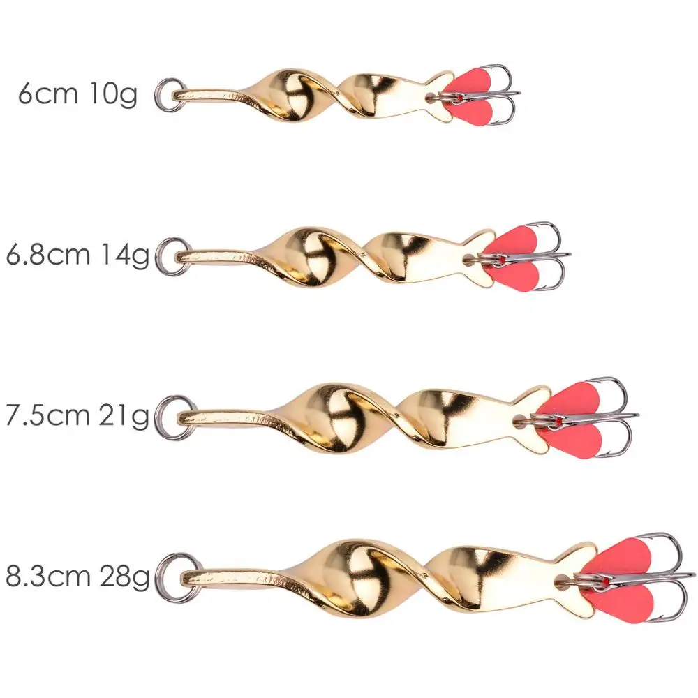 1 Uds oro plata 10g 14g 21g 28g cuchara giratoria de Metal cebos de señuelo de Pesca para trucha Lucio Pesca pescado anzuelo triple aparejos - imagen 5