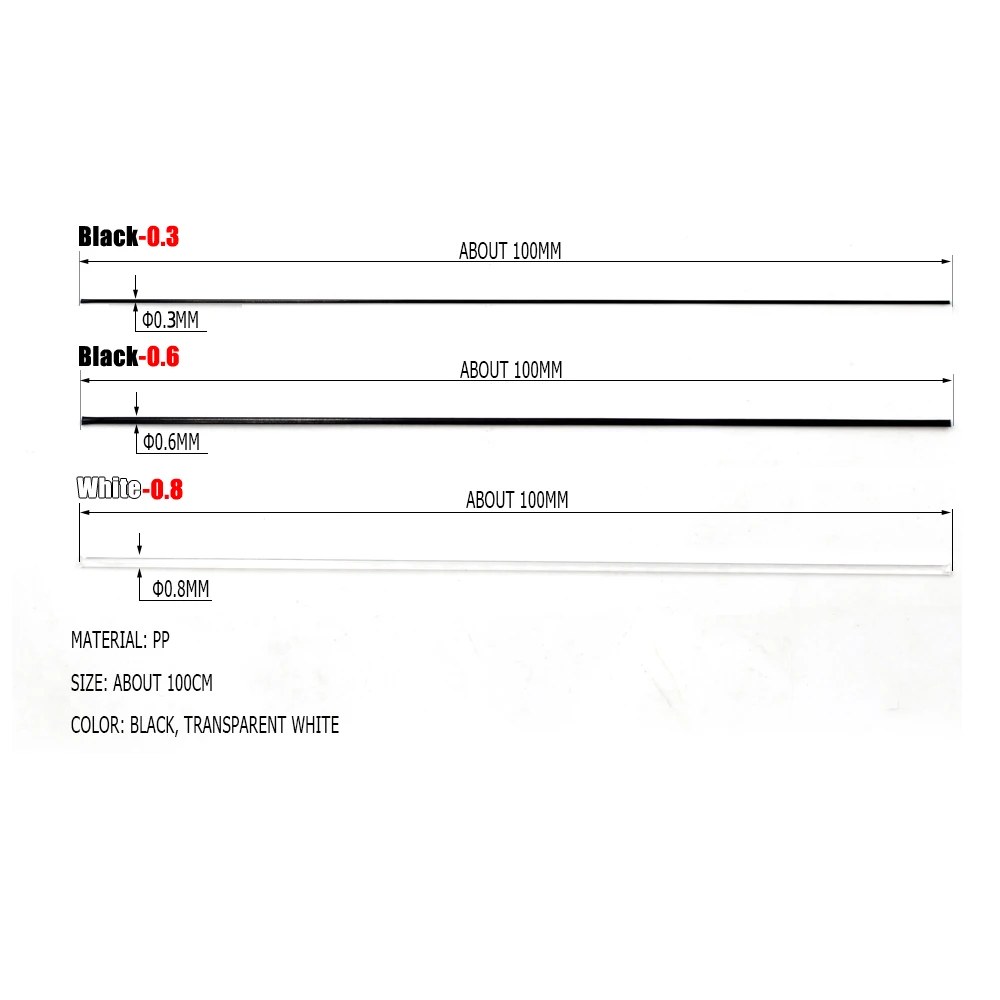 MNFT-pata de insecto atado de moscas, Material negro/200mm y 0,6mm, Blanco/0,3mm, Material de pesca con mosca, pata de goma redonda, patas de Ninfa, 0,8 piezas, 10cm - imagen 2