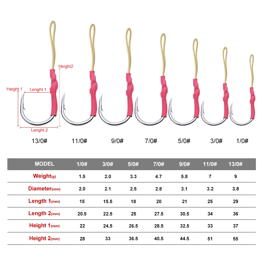 Anzuelos anzuelos de pesca de acero inoxidable, anzuelos de pesca con línea de PE, anzuelos grandes de pesca de agua salada, 10 unidades, 1/0-13/0 - imagen 3