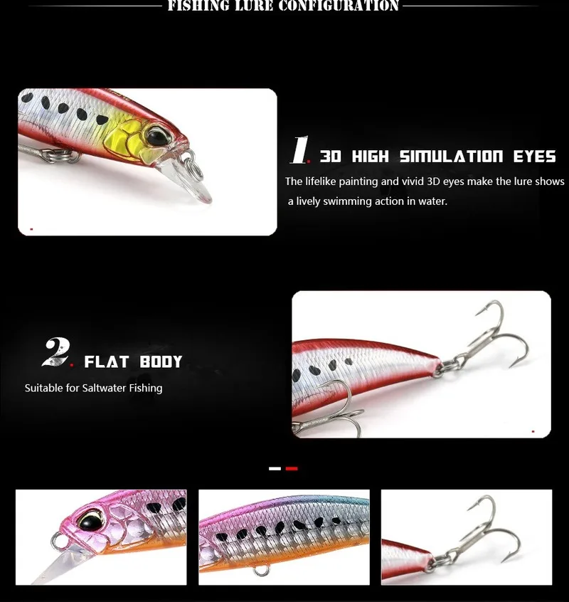 Señuelo de pesca Minnow, 6,5g, 60mm, Jerkbait, Wobblers, Crankbaits, Hardbait, Minnow, Japón, Camping, pesca al aire libre, 1 ud. - imagen 3
