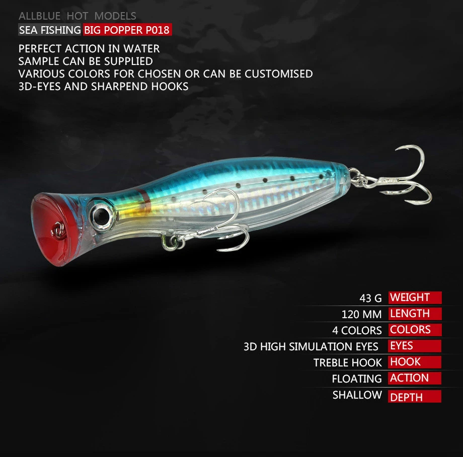 Señuelo De Pesca grande Popper, cebo flotante, peso De 12cm, 43g, Topwater Whopper señuelo, señuelos De agua salada Isca, artísticos artificiales De Pesca - imagen 3