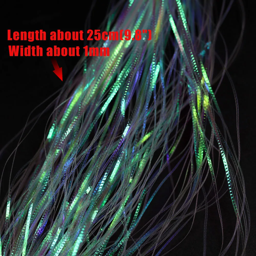 Bimoo-6 paquetes de hebras de Flash onduladas de arcoíris, brillo, Flash iridiscente, cinta de rayas, materiales de cola de atado de mosca de Lucio - imagen 3