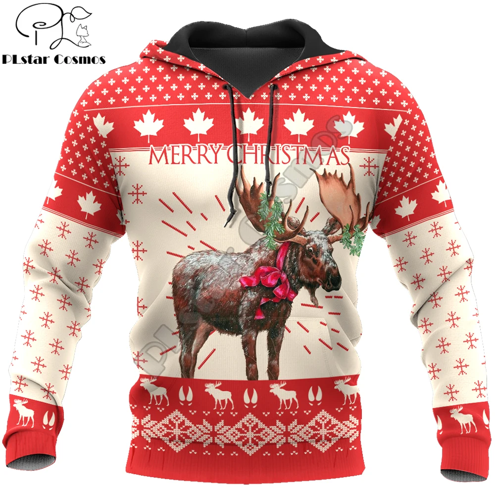 Navidad Reno 3D impreso Unisex Deluxe Sudadera con capucha Feliz Navidad hombres sudadera Zip pulóver chaqueta Casual chándal KJ0286 - imagen 4