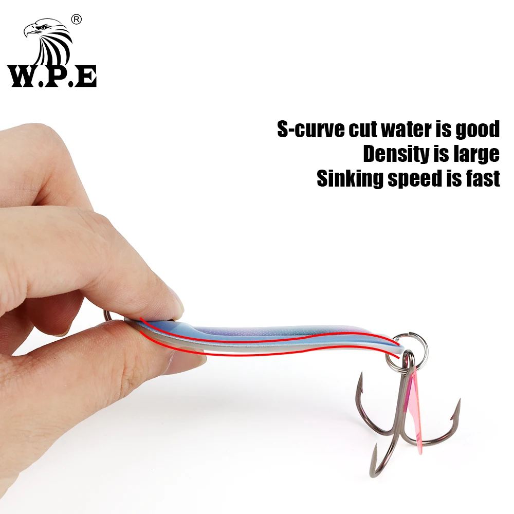 W.P.E-señuelo de pesca giratorio de 21g/24g/28g/38g, señuelo de cuchara dura de Metal, aparejos de pesca de Lucio, cebo artístico, anzuelo triple - imagen 4