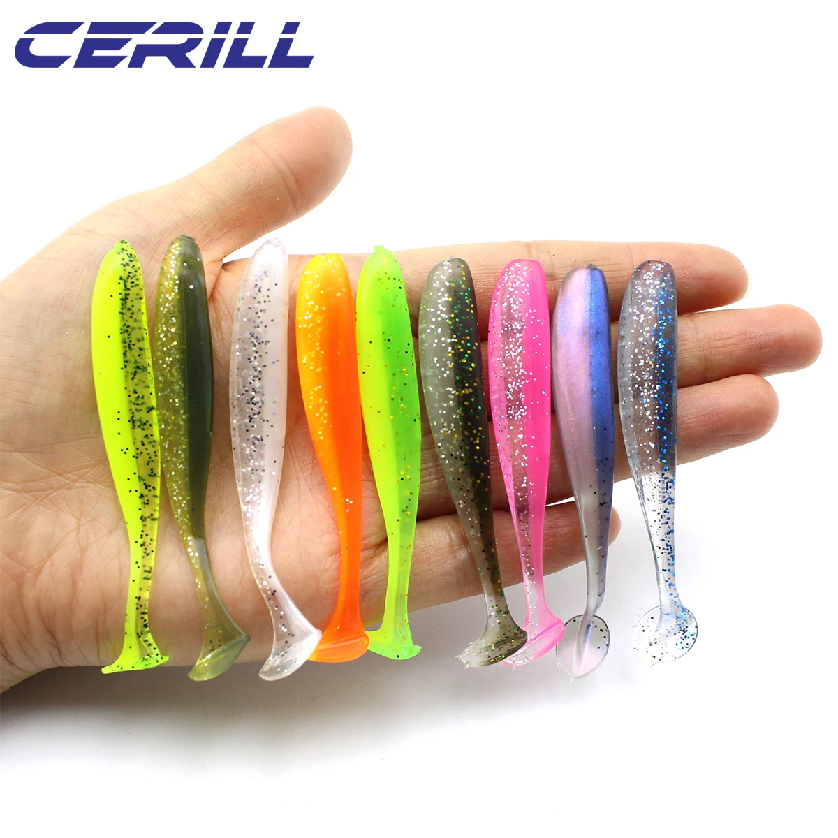 Cerill 20 Uds doble Color cola de paleta suave señuelo de pesca olor gusano cebo Shiner silicona carpa lubina Jig Wobblers Swimbait aparejos - imagen 2