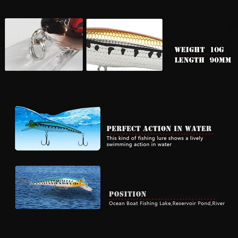 Señuelo de Pesca de pececillos, cebo duro Artificial con ojos 3D, 9cm, 10g, Crankbait, Wobbler, aparejos de Pesca, 1 unidad - imagen 4