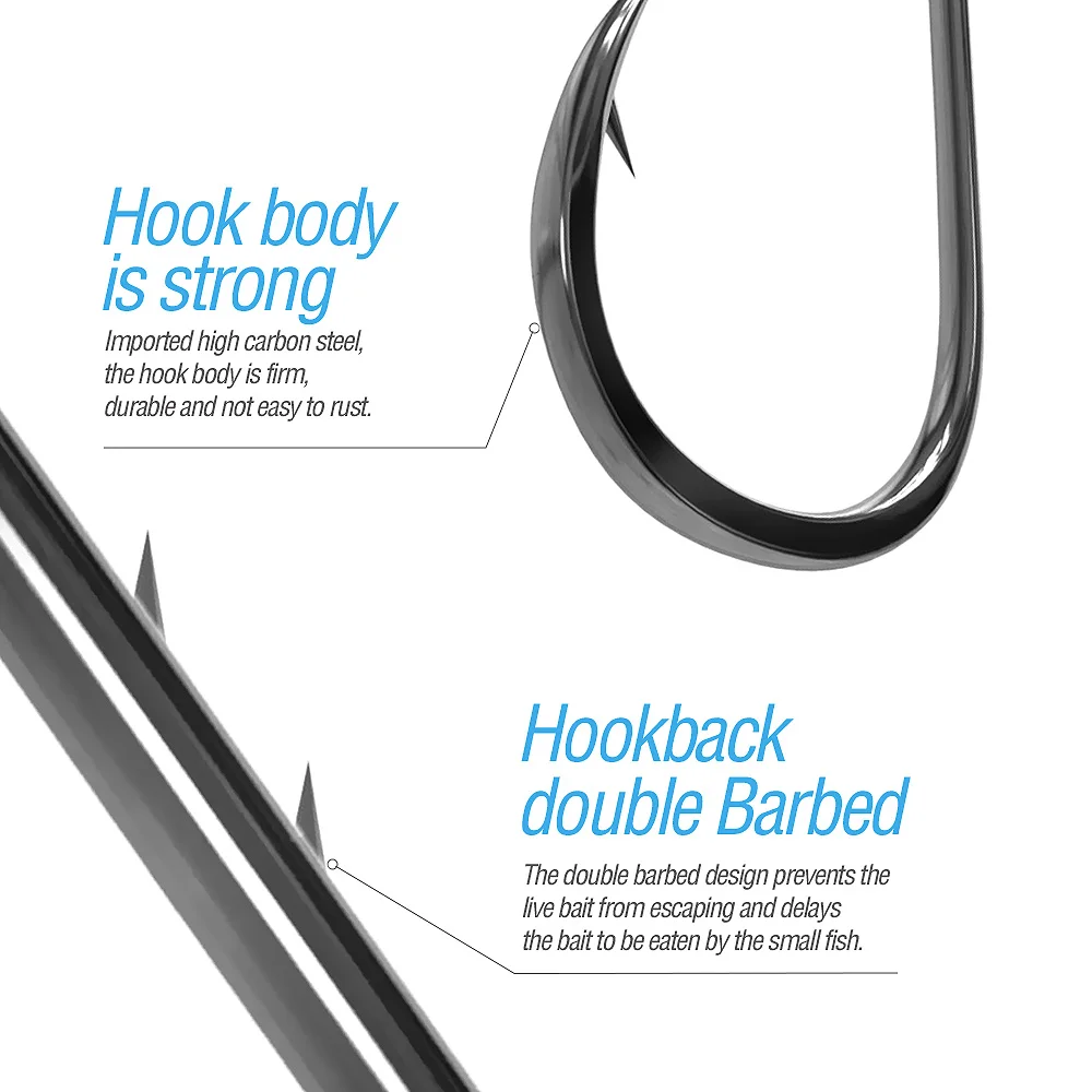 Anzuelo de pesca con púas de vástago largo afilado, gusano de mar, juego de anzuelos de círculo único, accesorios de pesca, anzuelos antioxidantes, 50 unids/lote - imagen 4