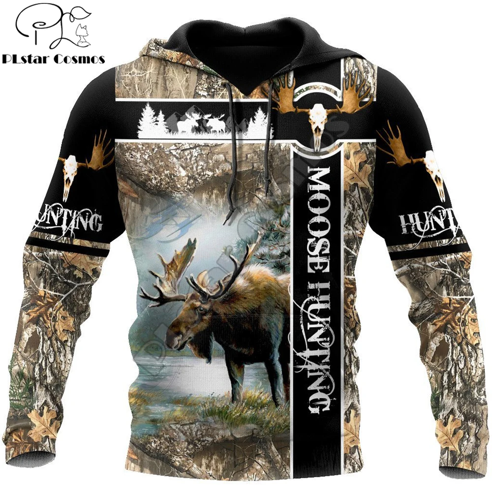 Moose Hunting Camo 3D completamente estampado Sudadera con capucha hombres sudadera Unisex ropa de calle jersey con cremallera chaqueta Casual chándales KJ0232 - imagen 4