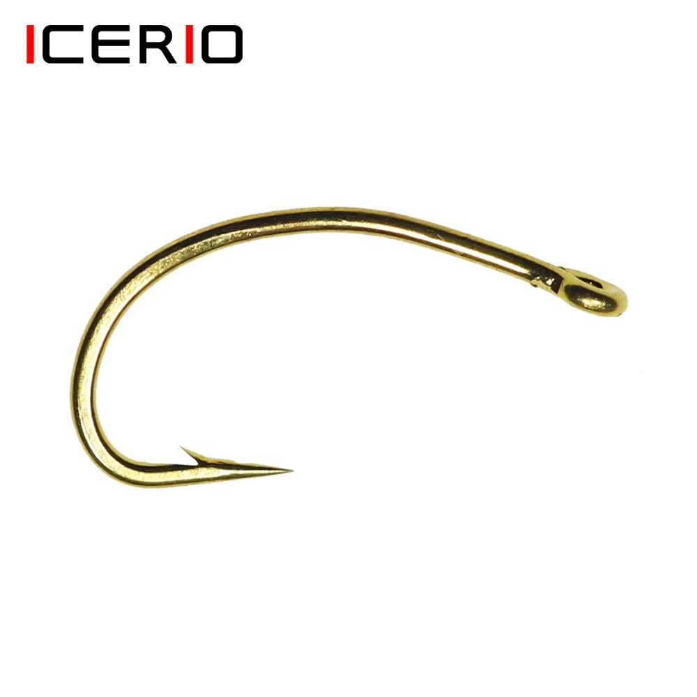 ICERIO 100PCS Anzuelo de pesca dorado Ninfa Scud Midge Caddis Camarones Anzuelos para atar moscas