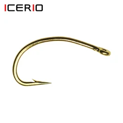ICERIO 100PCS Anzuelo de pesca dorado Ninfa Scud Midge Caddis Camarones Anzuelos para atar moscas