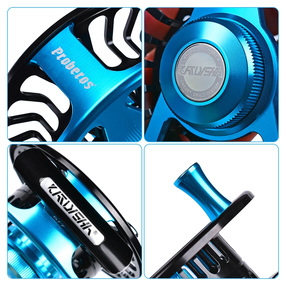 PROBEROS-carrete de pesca con mosca de aluminio, 5/7, 7/9, 9/10 WT, rueda de Color azul y negro, máquina CNC, carrete de mosca con mango derecho e izquierdo - imagen 5