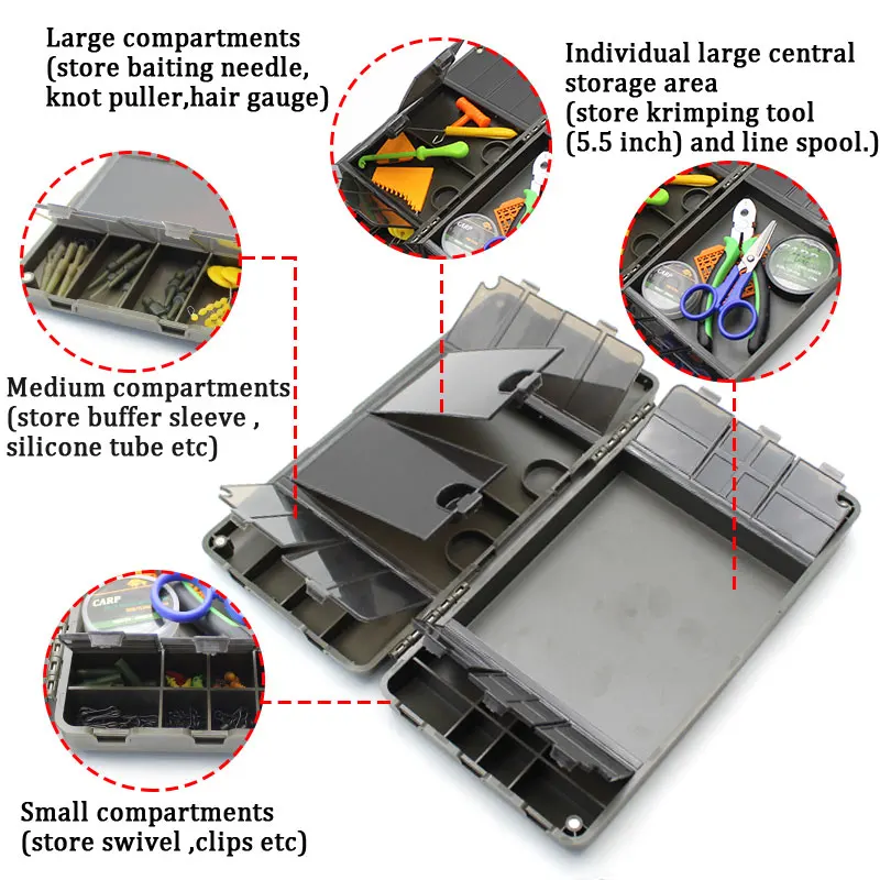 Caja de aparejos de pesca de carpa, accesorios para aparejo de carpa, ganchos de pelo, accesorios de aparejo, Kit de Clip de plomo giratorio QC, estuche de almacenamiento, billetera de aparejo - imagen 3