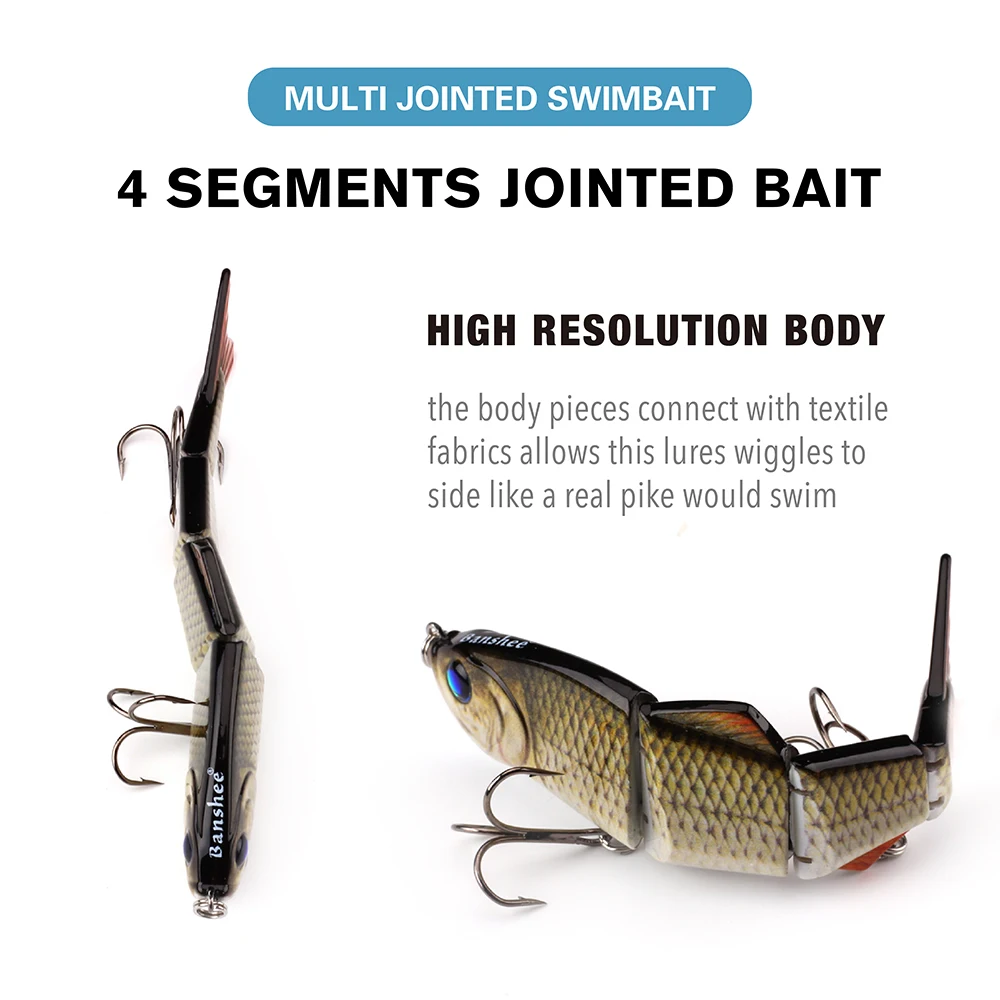 Banshee 100mm 11g Pike Wobblers para pesca cebo Artificial duro multiarticulado Swimbait Crankbait hundimiento señuelo de pesca lubina pescado