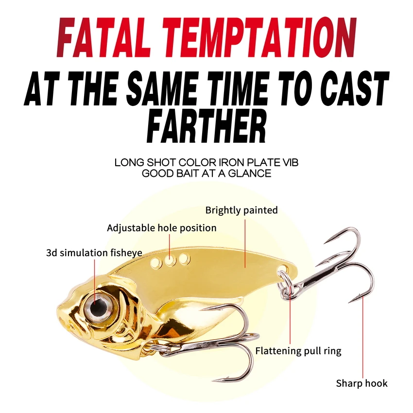 Señuelo de pesca de Metal VIB, 7g, 10g, 15g, 20g, Mini cuchara de vibración, giratorio, Crankbait, cebo duro Artificial, aparejos de pesca, 1 Uds. - imagen 3
