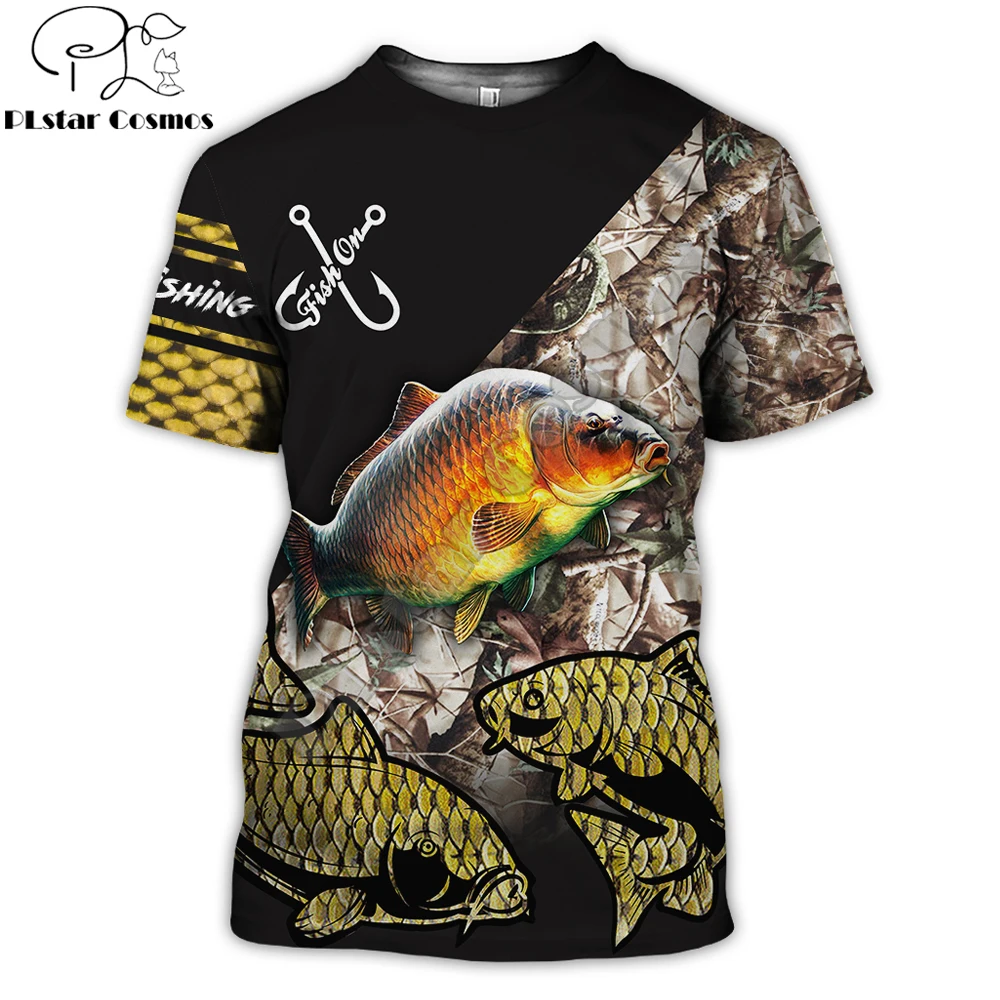 Camiseta de pesca manga corta con estampado 3D de lubina para hombre