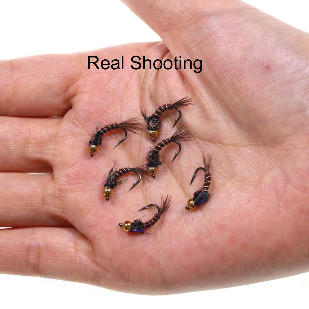 ICERIO-señuelo de pesca con cola de faisán, cabeza de cuentas de latón, Nymph Caddis, moscas del mal, trucha, Mosca, cebo #12, 8 piezas