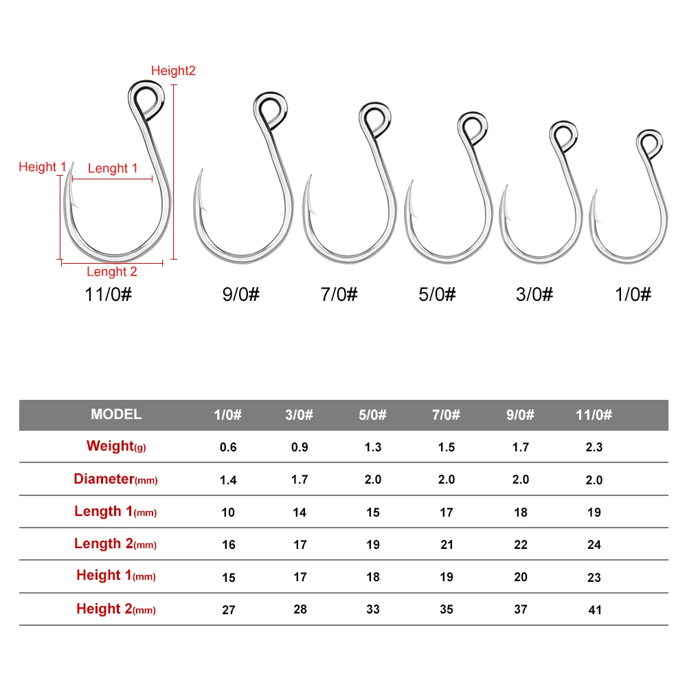 Anzuelo de pesca Jigging de acero inoxidable 100-1/0 #, anzuelos de pesca resistentes, anzuelos de agua salada anticorrosión, 11/0 Uds. - imagen 5