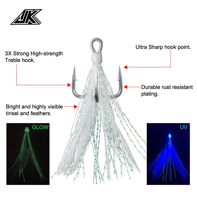 JK-JSF-WHL de pesca con pluma, gancho Tweeter de alambre de Metal, súper antioxidante, gancho de pesca con tres anclajes, suministros de pesca, nuevo - imagen 4