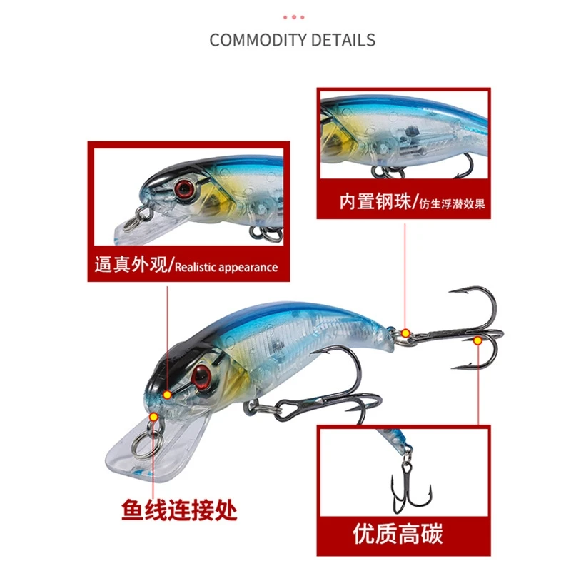 Crankbait-señuelo de pesca Artificial, cebo flotante de plástico duro, Wobblers, Jerkbait, Lucio, carpa, aparejos de pesca, 7,5 cm, 6,3g - imagen 5